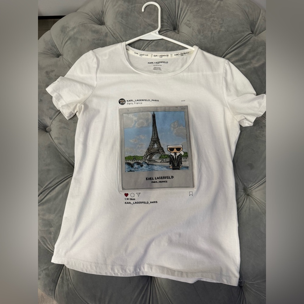Karl Lagerfeld White Tee with Eiffel Tower Graphic